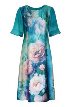 Đầm kiểu cổ tròn tay ngắn chất liệu lụa Tô Châu in họa tiết 1623/4.317