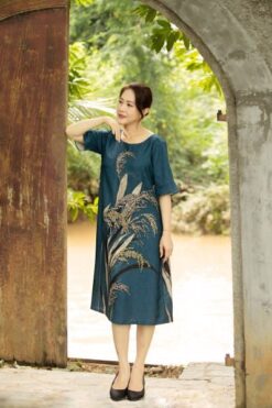 Đầm suông Hạnh cổ tròn họa tiết , tay bèo 1623/4.527