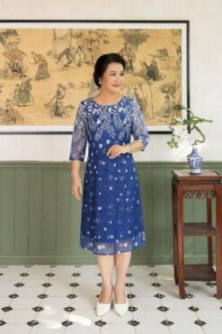 Đầm suông cổ tròn tay lỡ chất liệu Ren lót thun cotton 1623/5.498