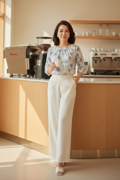 Áo kiểu trung niên cổ đính hạt, tay lỡ chất liệu cotton in hoạ tiết 2486/4.348
