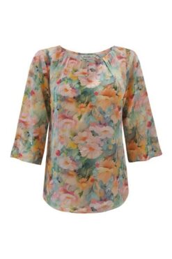 Hạnh áo cổ tròn đính bi, in họa tiết hoa khoe sắc, tay lửng 2486/5.157