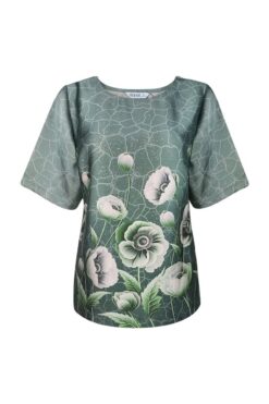 Áo cổ tròn in họa tiết, tay ngắn