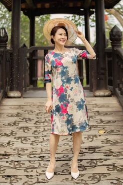 Đầm suông cổ tròn cách điệu, tay bèo hai tầng 2651/5.207