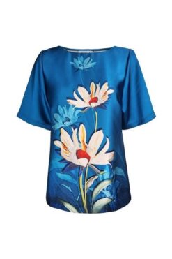 Hạnh Áo cổ tròn in họa tiết, tay ngắn