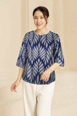 Áo kiểu cổ tròn đính hạt, tay lửng chất liệu thun cotton 3455/4.73