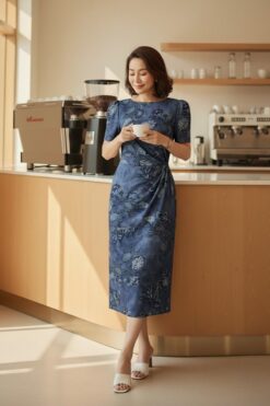 Alternative view of Đầm thun cổ tròn tay ngắn nhún eo chất liệu thun cotton 3633/3.505