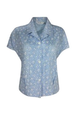 Hạnh Áo sơ mi in họa tiết hoa nhỏ trắng , tay liền 4408/5.172