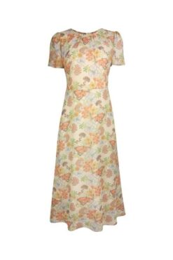 Đầm dài Hạnh cổ tròn xếp li, tay ngắn, trẻ trung 4612/4.415