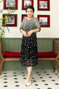 Đầm thun suông Hạnh cổ tròn in họa tiết , tay ngắn 3629/4.580